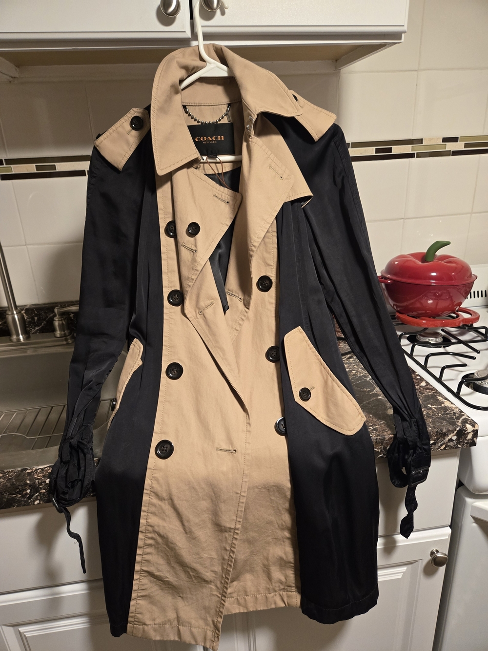 Coach Two-Tone Tan and Black Trench Coat